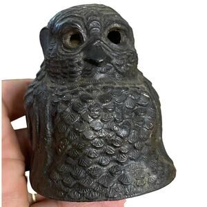 Antique 1920's Metal Art Deco Owl Incense Burner Patina - No Base